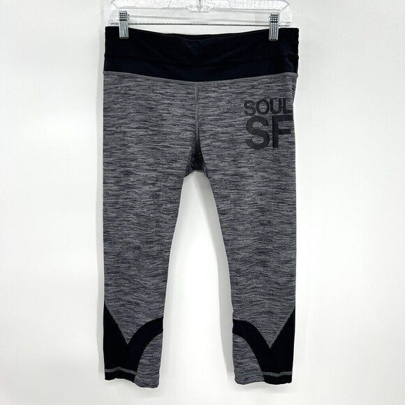 LULULEMON X Soul Cycle SF Heather Gray Black Cropped Workout Leggings Size 8 - Picture 1 of 7